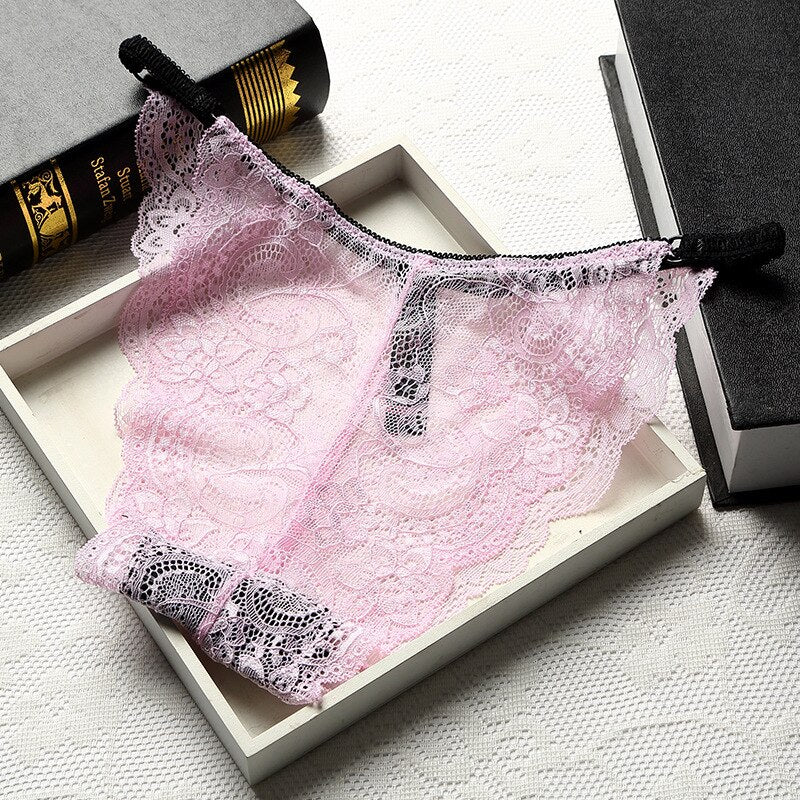 Woman Lace Panties Lingerie Mid Waist Soft Female Sexy Floral Briefs Y2K Transparent Seamless Underwear T-back Appeal Temptation