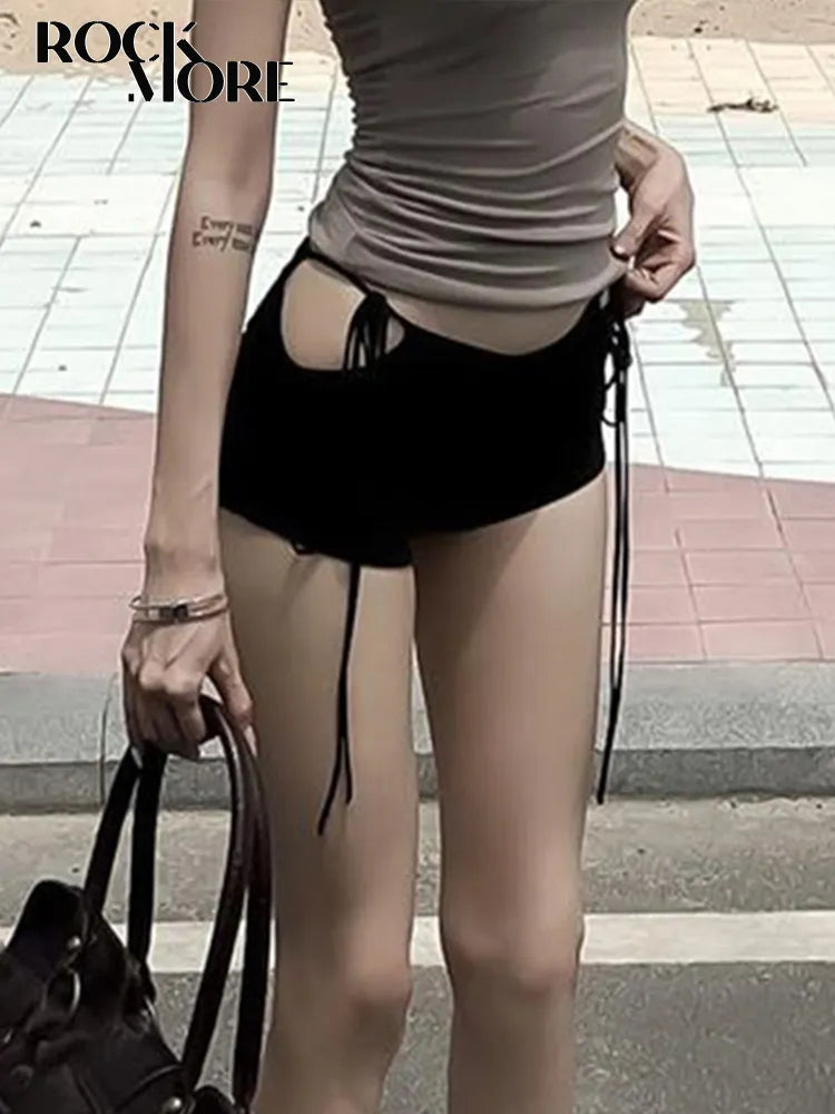 Rockmore Sexy Hot Girl Mini Shorts Low Rise Lace-up Fashion Korean Casual Slim Women'S Panties Bottoms Y2K Short Pants Summer