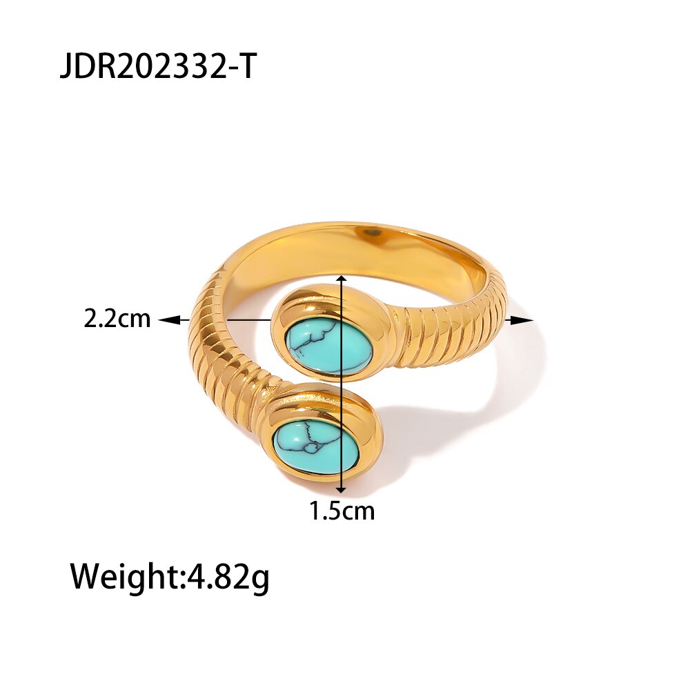 Waterproof 18k Gold Plated Stainless Steel Jewelry Open Thread Inlaid Lapis Lazuli Turquoise Stone bead Snake Rings Party
