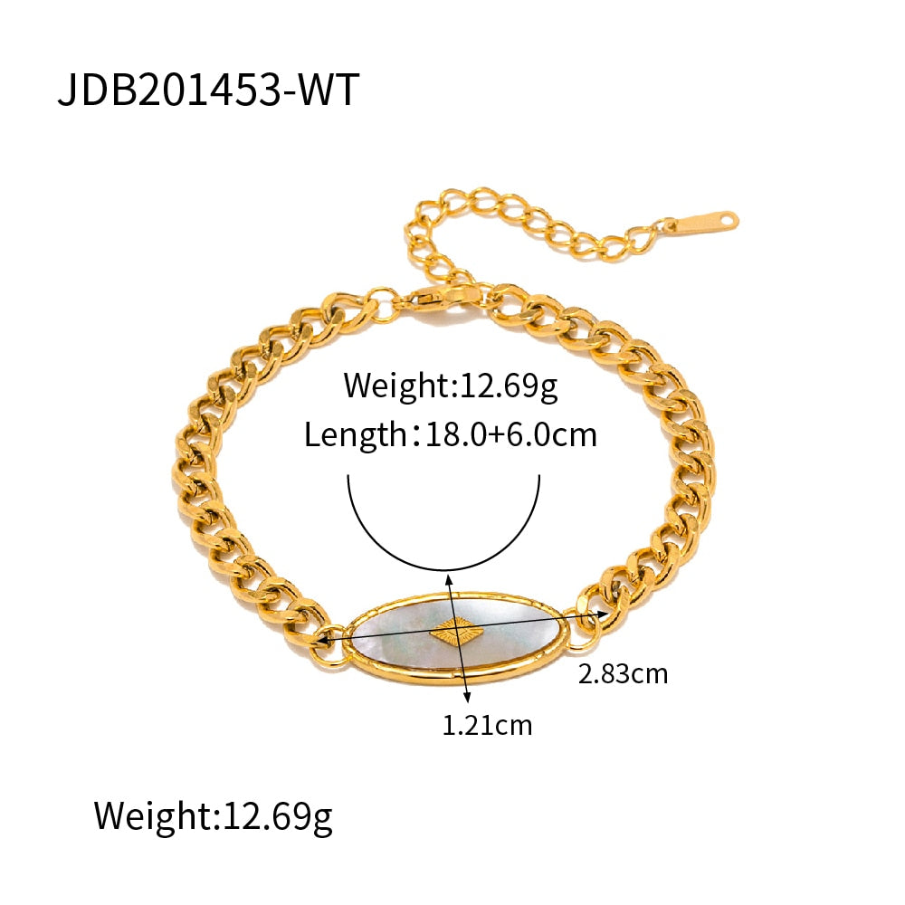 Stainless Steel 18k Gold Plated Metal Width Chain Adjustable Charm Bracelet Bangle Fashion Statement Trendy Jewelry