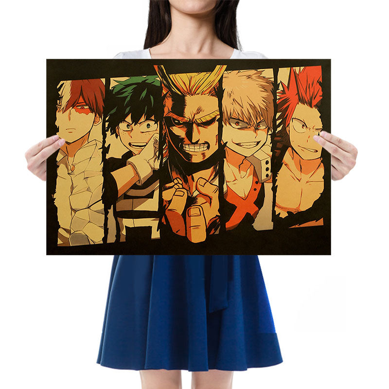 My Hero College Retro Posters Anime Character Classic Kraft Paper Poster Home Decor Painting Wall Stickers Festival Gift