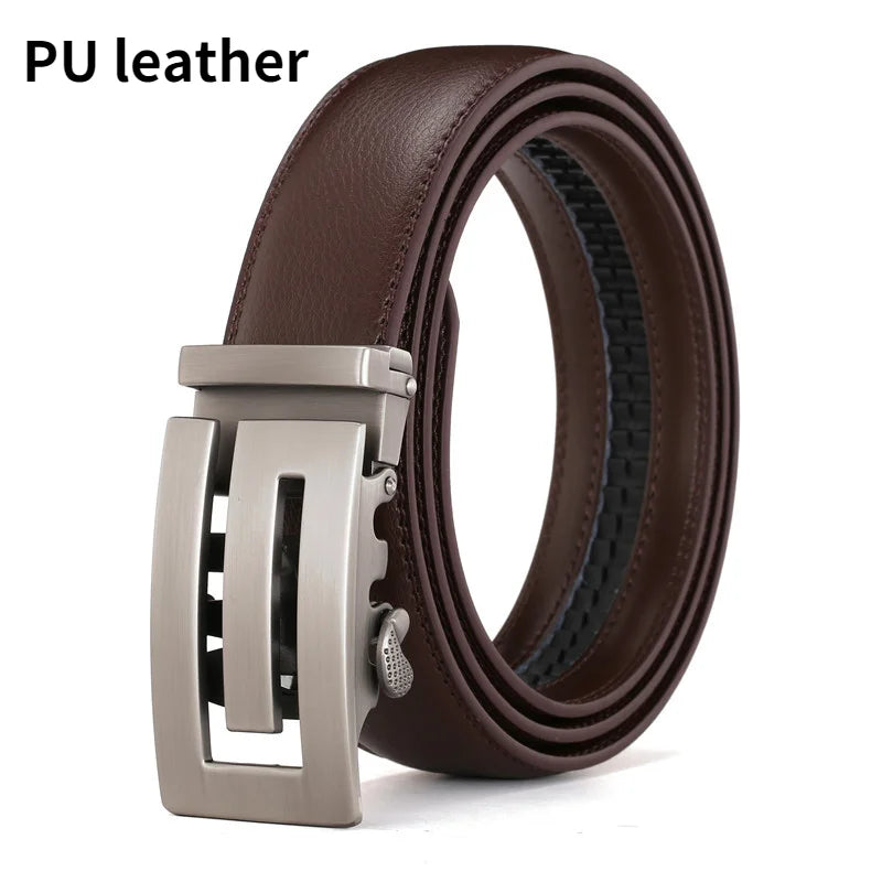 Men's Leather Belt Business Automatic Belt Luxury Brand Designer Cowhide white ratchet Belts for Man red 130cm