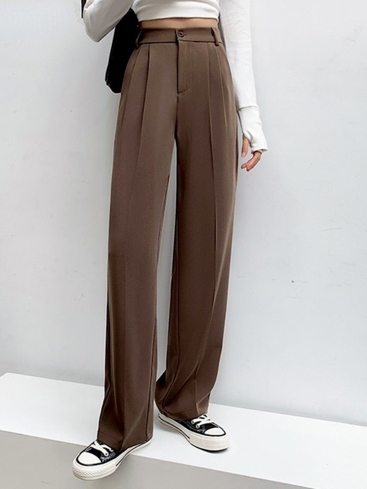 Casual High Waist Loose Wide Leg Pants for Women Spring Autumn Female Floor-Length White Suits Pants Ladies Long Trousers XS-S