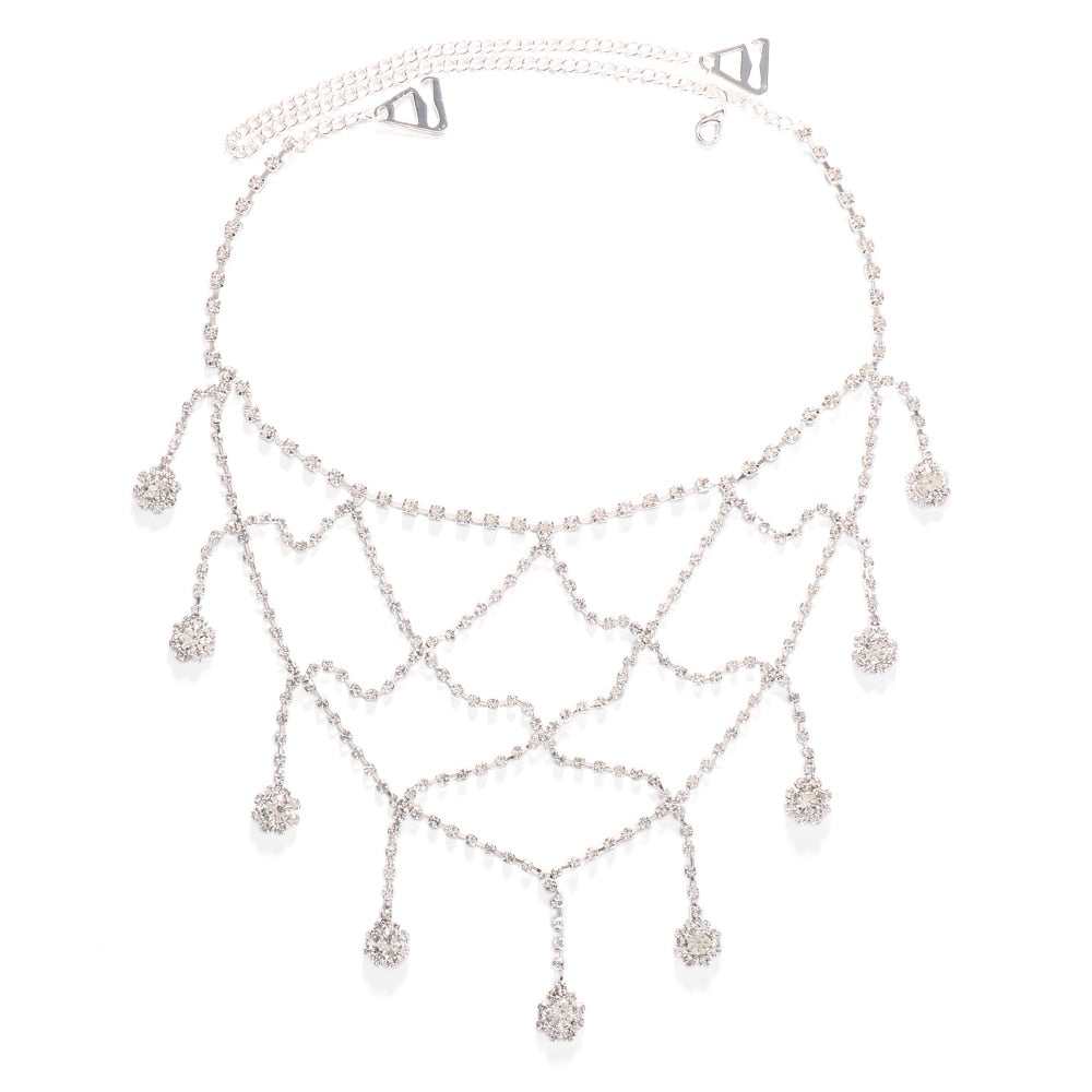 Mesh Pendant Shoulder Strap Women Jewelry Rhinestone Festival Accessories Body Chains Harness