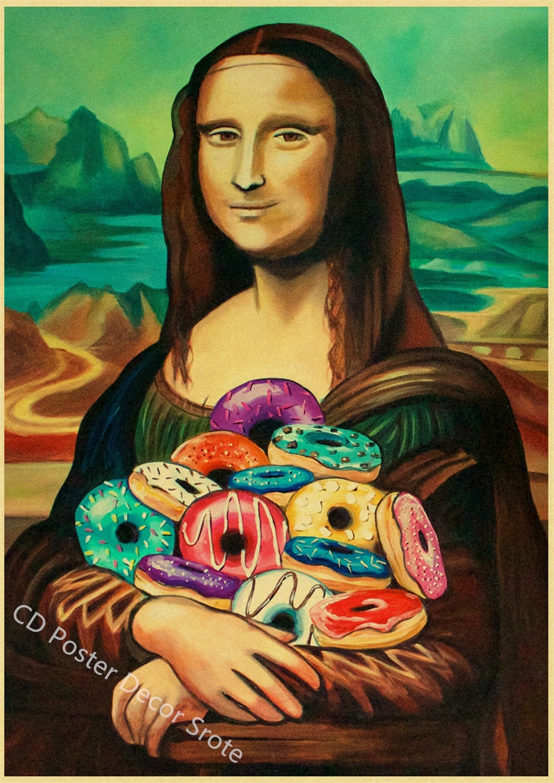 Funny Poster Creative Donut Beer Retro Kraft Paper Prints Mona Lisa Posters Vintage Home Room Bar Cafe Decor Art Wall Painting