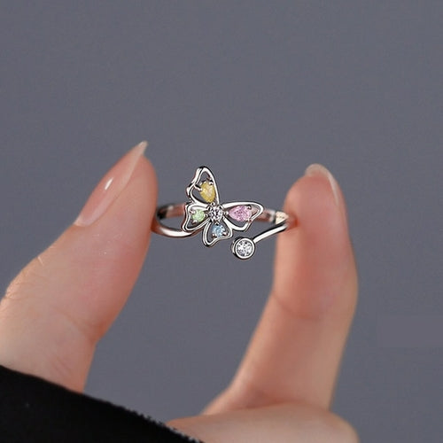 Shiny Cute Crystal Butterfly Zircon Rings For Women Girls