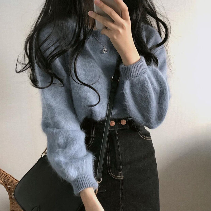 Solid Sweater Women Casual Plush Pullover Autumn
