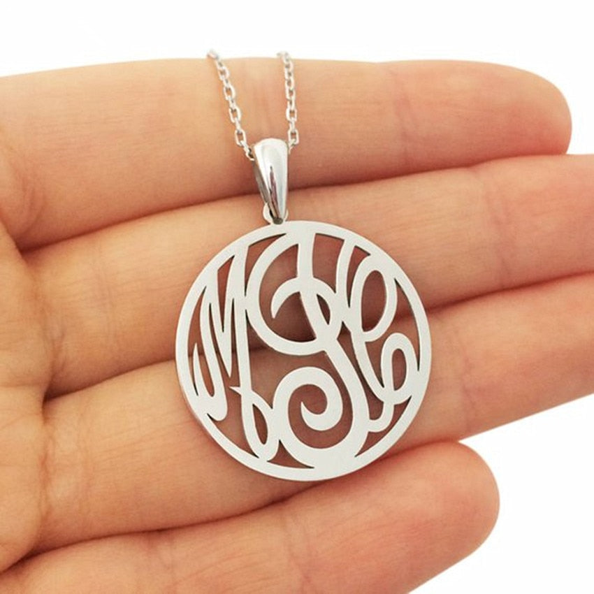 Stainless Steel Customized Monogram Round Necklace