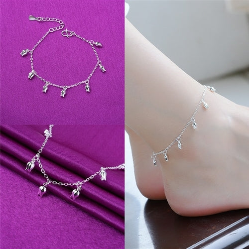 Sterling Silver Color Stamp Anklets For Women Foot Leg Chain Link