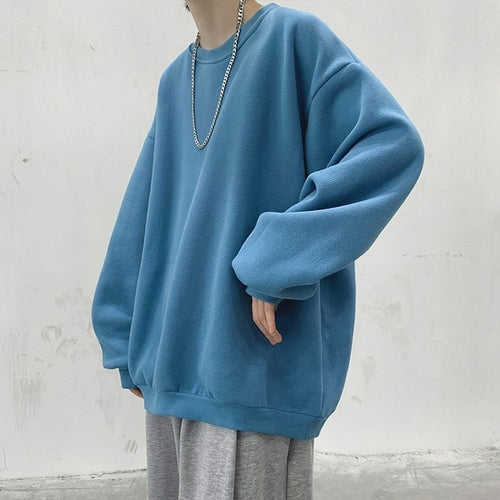 Streetwear Man Sweatshirts Solid Color Pullover Casual Loose Fleece