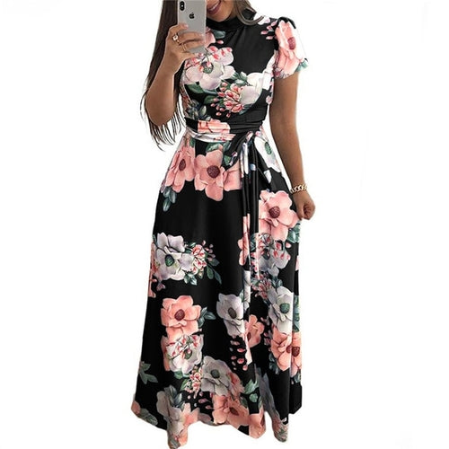 Dress Women Boho Floral Print Maxi