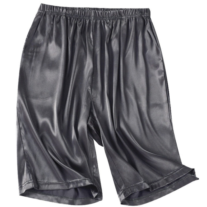Men's Home Solid Silk Satin Pajamas Shorts Pyjamas Boxers Short