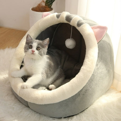 Süßes Katzenbett, warmer Haustierkorb, gemütliches Kätzchen-Liegekissen, Katzenhaus
