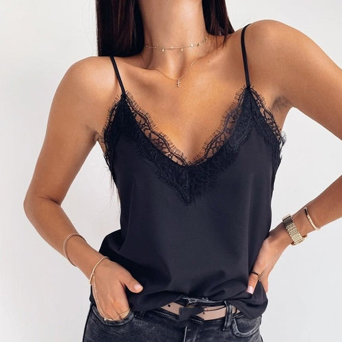 Women Camis Sexy Lace Trimmed V-neck Camisole Tank Tops