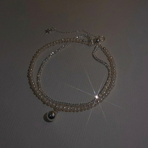 Thin Stamped Minimalist Silver Plated Shiny Chains Anklet For Women