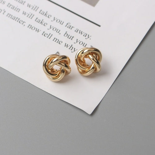 Tiny Metal Stud Earrings for Women Gold Color Twist Round Earrings