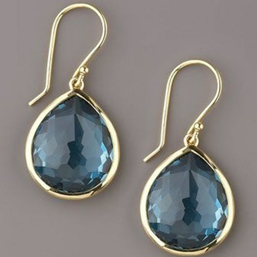Water Drop Sea Blue Zircon Stones Earrings Exquisite Gold Color