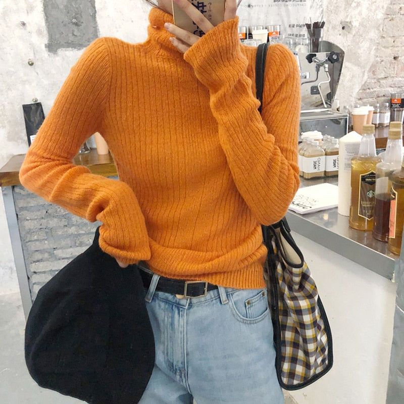 Turtleneck Sweater Women Solid Korean