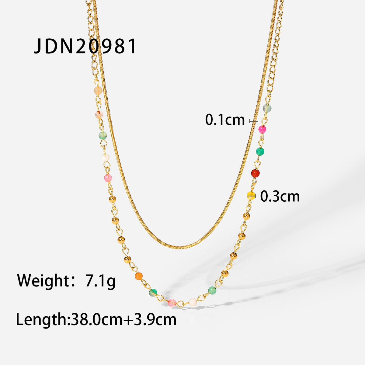 Colorful Stone Beads 18K Gold Stainless Steel Beads Rope Chain Double Necklace For Women Jewelry Hot