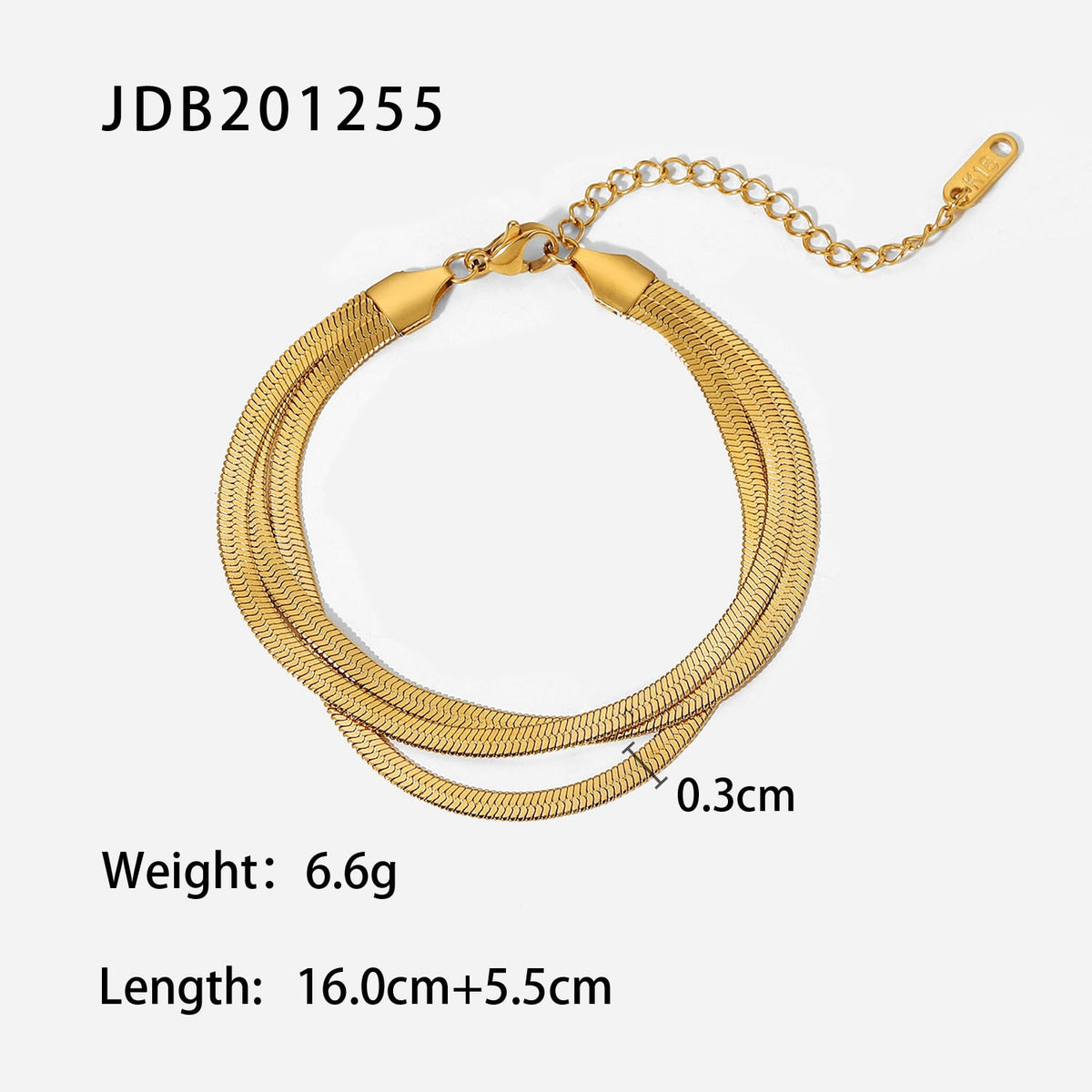 Three Layer Dainty Flat Snake Chain Wrist Jewelry 18K Gold Plated Stackable Stainless Steel Bone Chain Bracelets For Wome