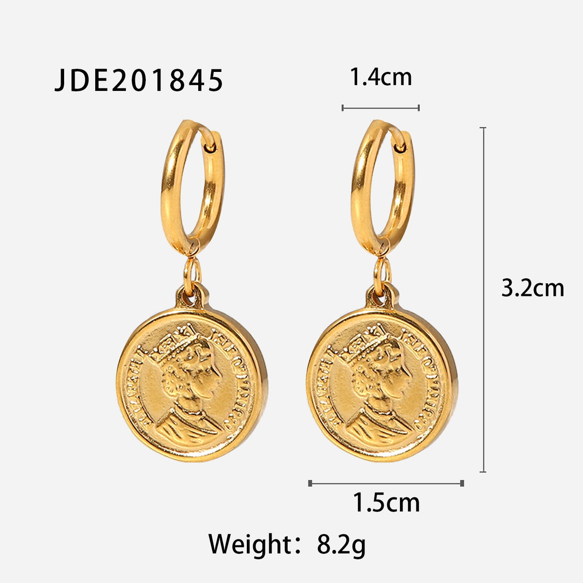 Cheap Trade Yiwu Jewelry Stainless Steel Queen Elizabeth Coin Drop Earrings For Woman Surgical Steel Earring Fema