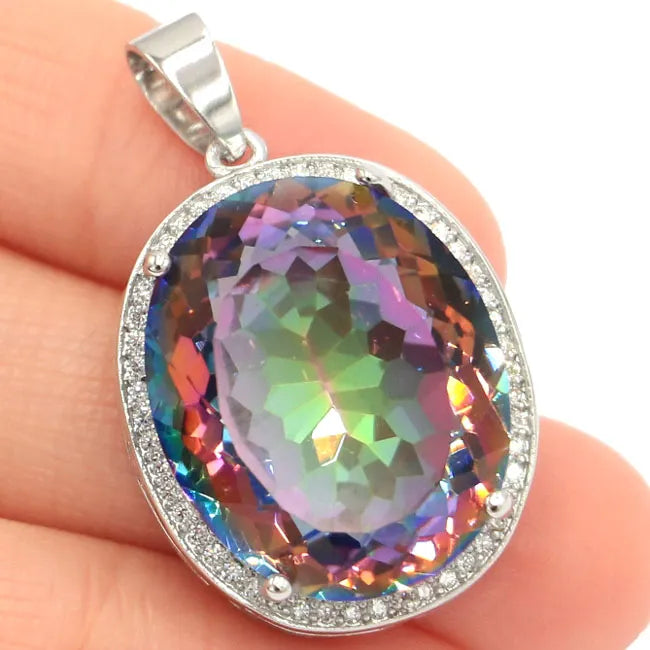 40x21mm Big Oval Jewelry Set 17.5g Color Changing Zultlanile Alexandrite Topaz Silver Earrings Pendant Eye Catching