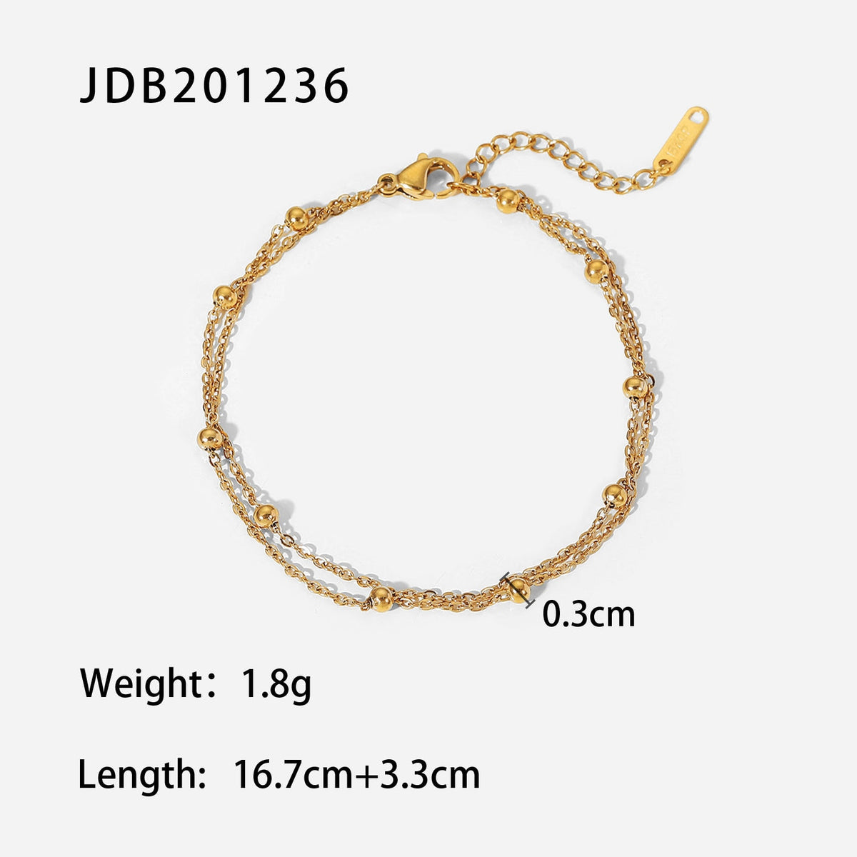 Zierliches 18-Karat-Goldperlen-Kettenarmband mit PVD-Beschichtung, anlaufgeschützter Schmuck, wasserdichte Doppelschicht-Kettenarmbänder für Frauen