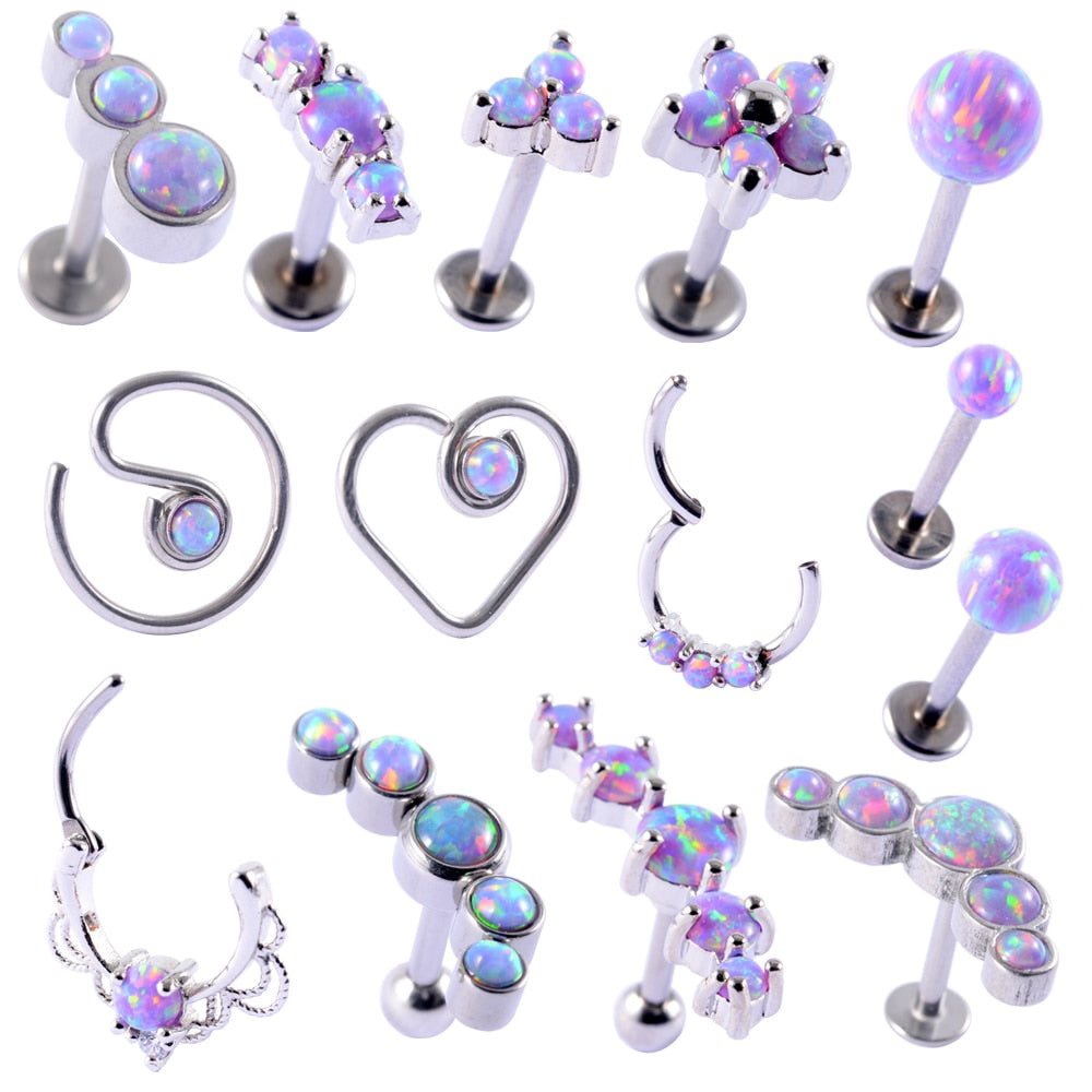 Cluster Ear Tragus Helix Cartilage Piercing Surgical Steel Opal Nose Ring Septum Clicker Daith Earring Labret Jewelry