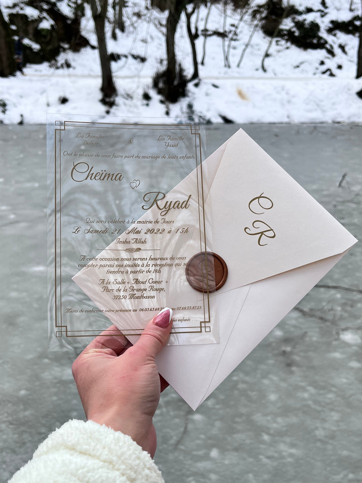 50 Stück Hochzeitseinladung, Acryl-Einladungen, Acryl-Gold-Einladungen, minimalistisches Design, klare Acryl-Einladung
