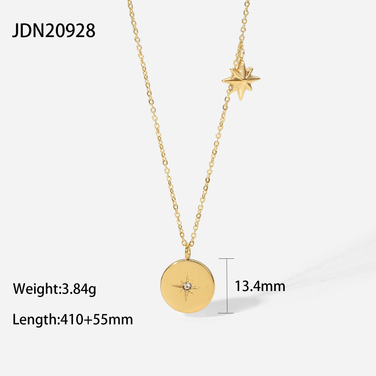Cool Stainless Steel Necklace With Zircon 14K Gold Metal Cubic Zirconia Eight-pointed Star Medal Pendant Necklace Women Gift