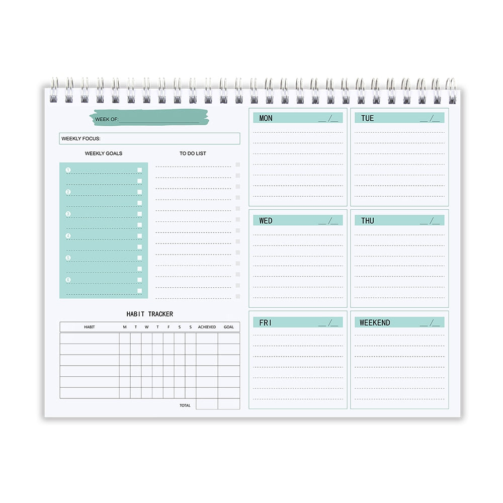 Planificador semanal sin fecha, agendas diarias, organizador de cuaderno, diario con rastreador de hábitos, lista de tareas escolares, suministros de oficina