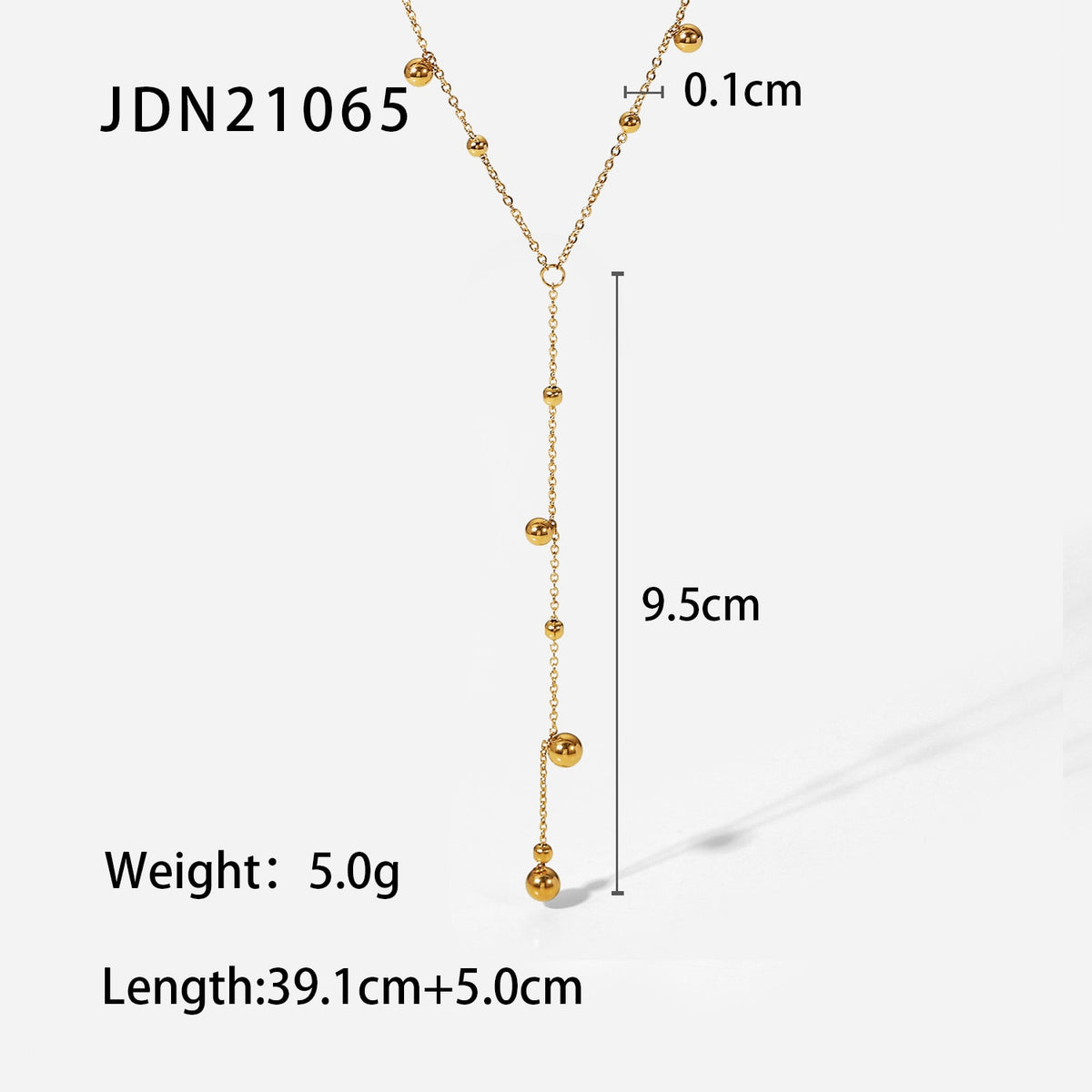 Popular 18K Gold Plated Long Tassel Bead Chain Choker Gift Stainless Steel Round Bead Tassel Charm Necklaces for Wome