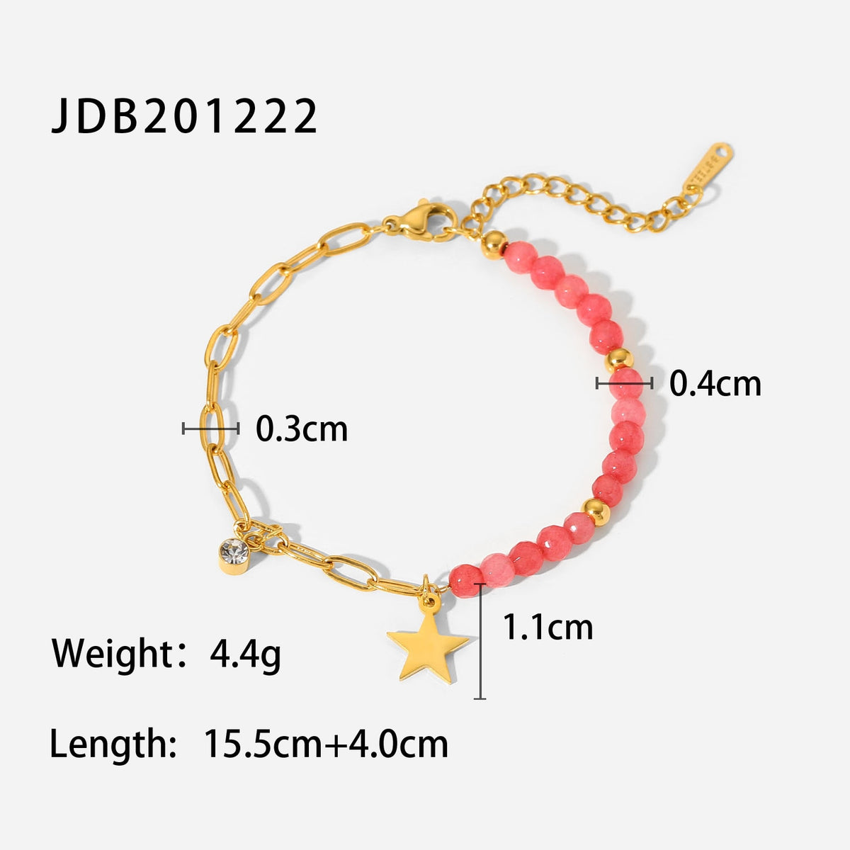 18K Gold Stainless Steel Red Semi-Precious Stone Star Pendant Bracelet For Women Retro Punk Bracelet Jewelry