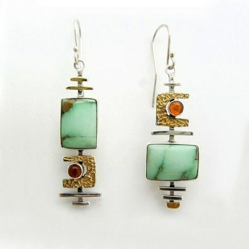 Unique Silver Color Inlaid Green Stone Earrings Exquisite Trendy