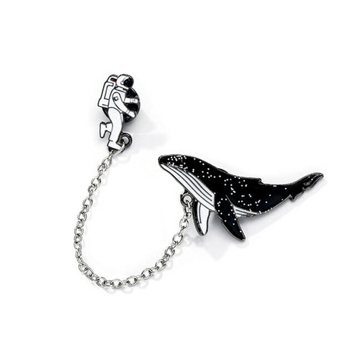 Universe Travel Astronaut And Whales Enamel Pin Cartoon Fish Brooch