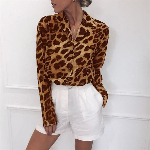 Vintage Blouse Long Sleeve Sexy Leopard Print