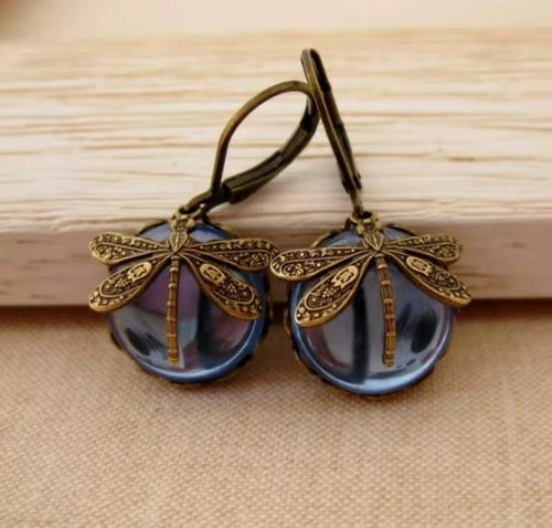 Vintage Bronze Libelle Ohrringe Mode Gold Farbe Metallschnitzerei