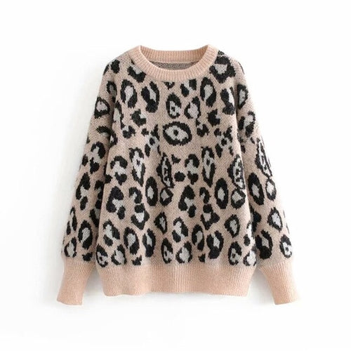 Vintage Leopard Print Sweater Women Loose