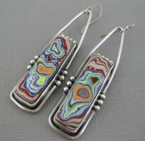 Vintage Silver Color Hook-shaped Dangle Earrings For Women Square