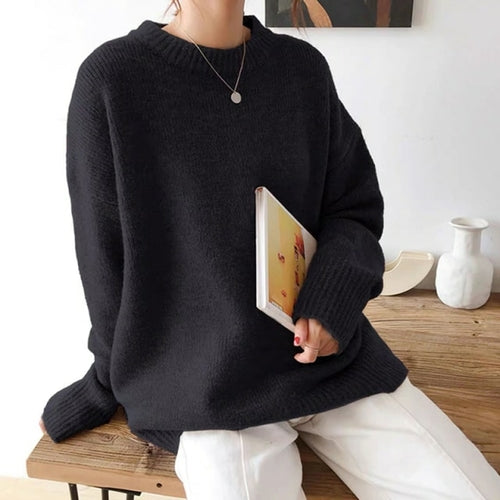 Eleganter Damen-Pullover aus Kaschmir, übergroße, gestrickte Basic-Pullover