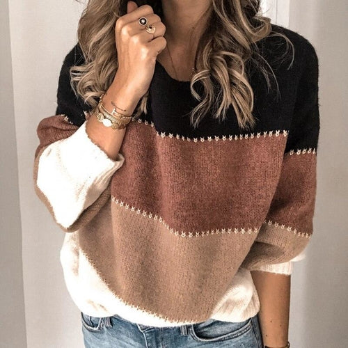Suéter de punto de color patchwork cálido