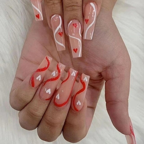 Wearable Fake Nails Valentine's Day Long Ballet Love Lipstick Nail