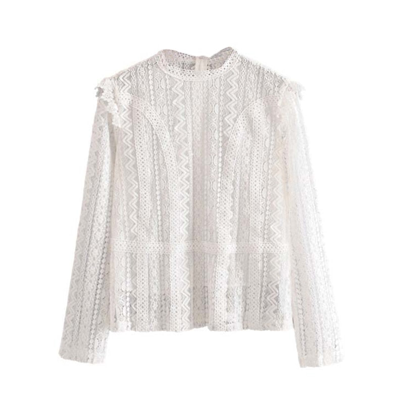 White Embroidery Lace Women Blouse