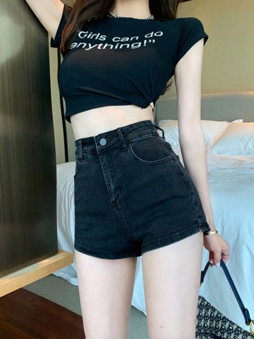 White Jean Shorts Women Summer High Waisted Solid Hot Short Jeans