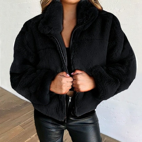 Winter Warme Jacke Frauen Langarm Reißverschluss Mantel Solide Stehkragen