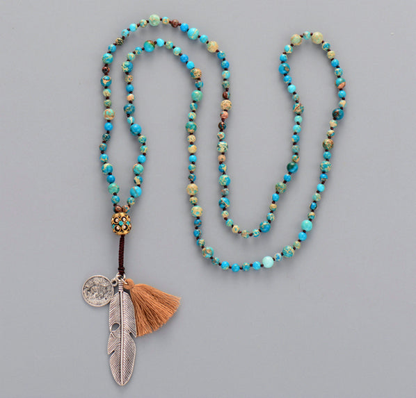 Women Boho Necklaces Natural Stone Antique Charm