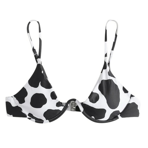 Top de bikini con aros y estampado de vaca para mujer Bandeau Bandage Bikini push-up