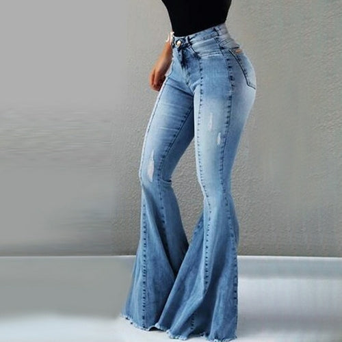 Damen-Jeans, schmale Passform, Jeanshose, Bell-Bottom, hohe Taille, Bootleg-Jeans