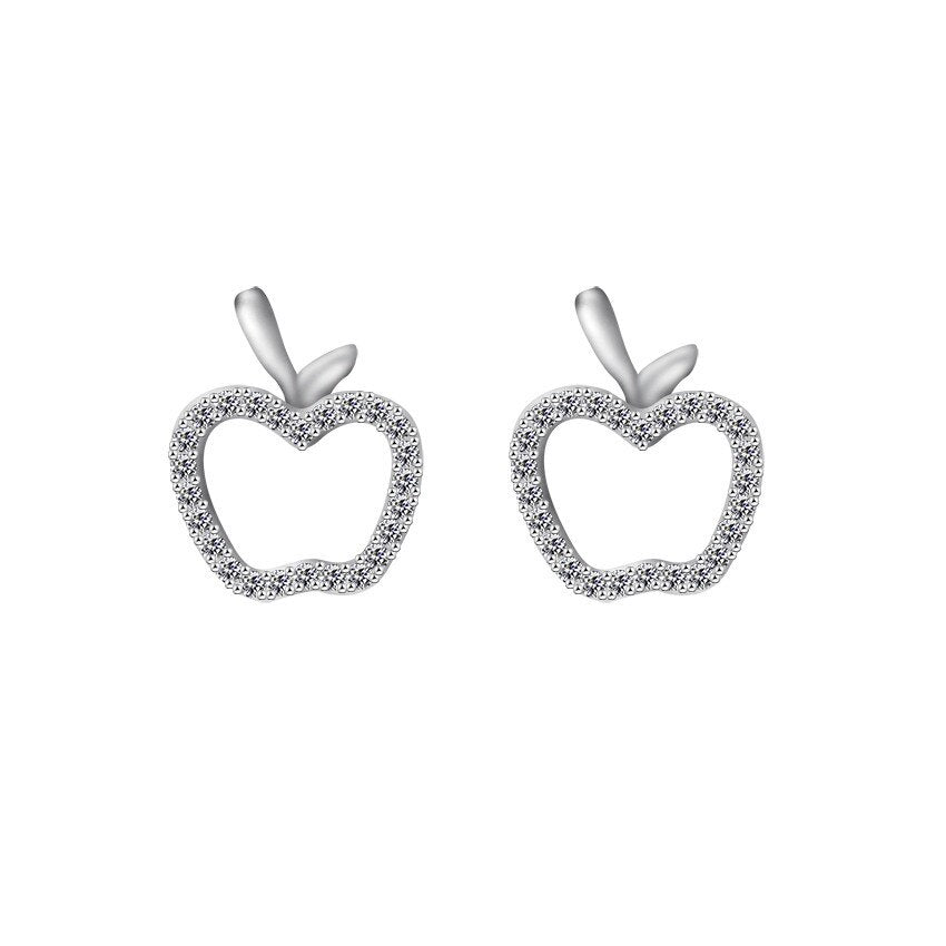 Women Lovely Cute Rhinestone Apple Stud Earrings