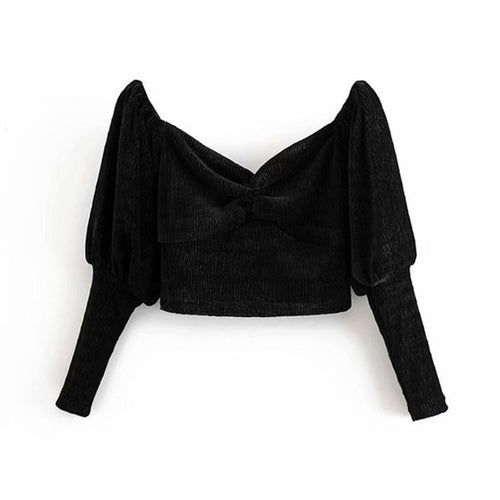 Women Stylish Black Short Velvet Blouses Long